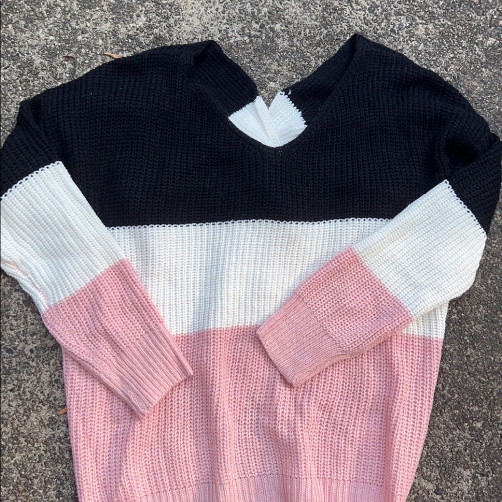 V Neck Criss Cross Backless Long Batwing Sleeve Loose Knitted Sweater Pullovers